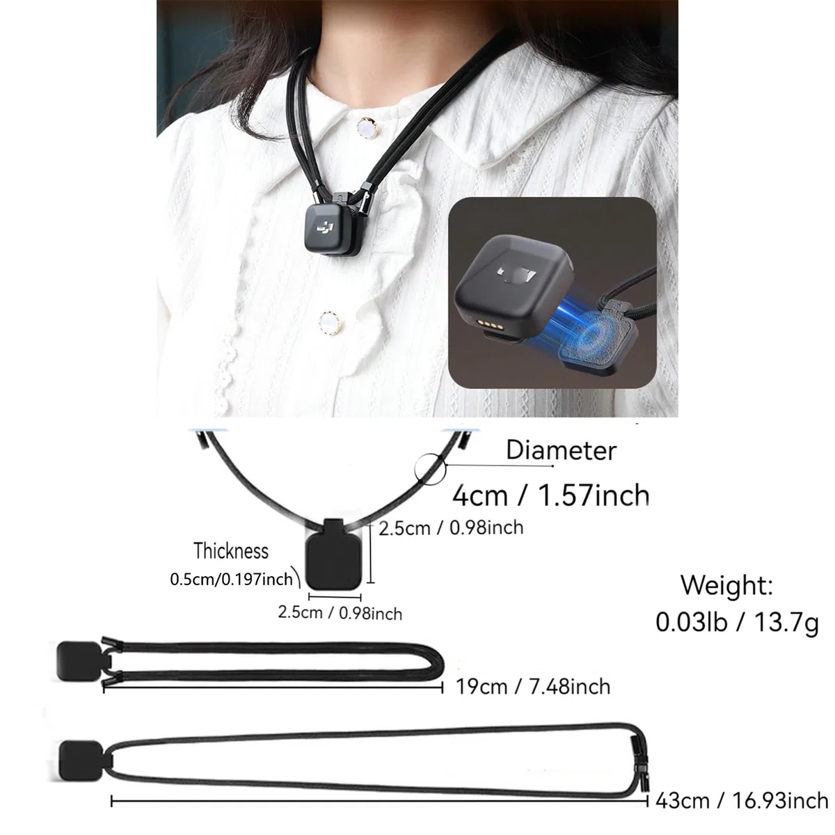 Pour DJI Mic Mini Clip Magnet, accessoires de fixation magnétique Mic 3, cordon magnétique réglable pour le cou, fixation magnétique cachée à ventouse pour vêtements
