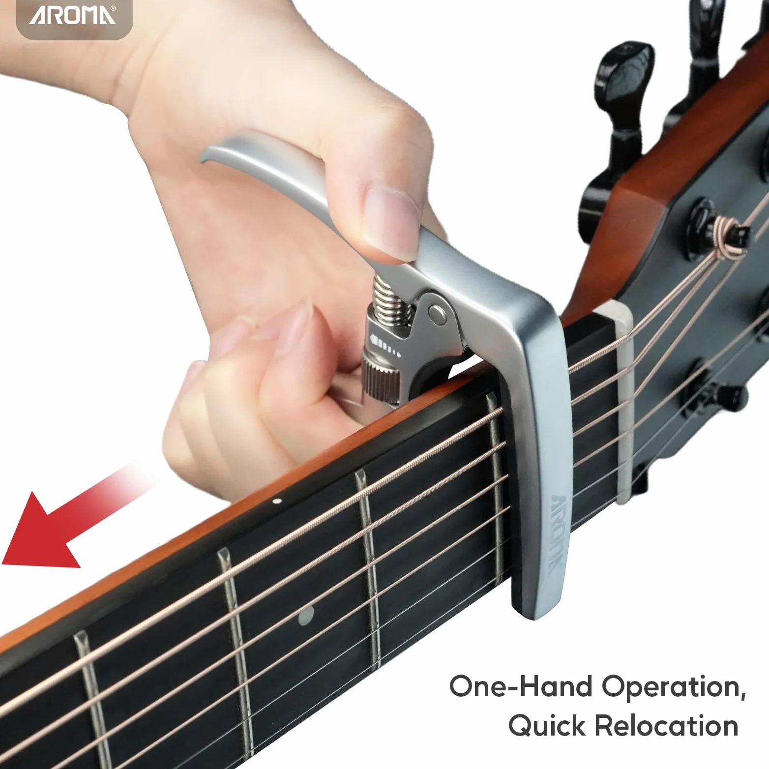 Aroma Capodastre Professionnel de guitare à Tension réglable avec Déclencheur pour Guitares Acoustiques et Électriques 6 Cordes avec Extracteur de Chevilles de Chevalet