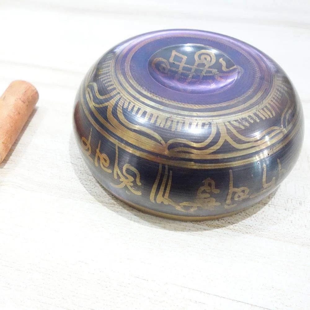 7 Tailles différentes népal Bol Chantant en Laiton Noir rituels sacrés du Dharma Bol tibétain pour Le Yoga de méditation (Size : 95MM)