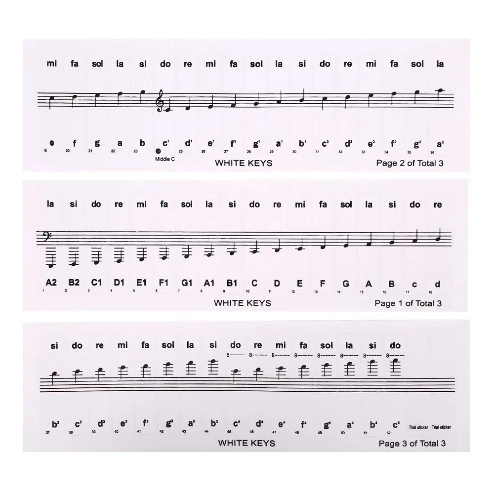54/61/88 Clé Piano Autocollants Transparent Piano Clavier PVC Autocollant Piano Portée Clavier Électronique Nom Note Autocollant Accessoires Fashion Processing