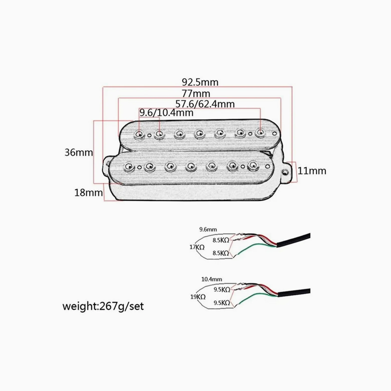 Micros de guitare Micro de guitare humbucker à 7 cordes pour manche et chevalet