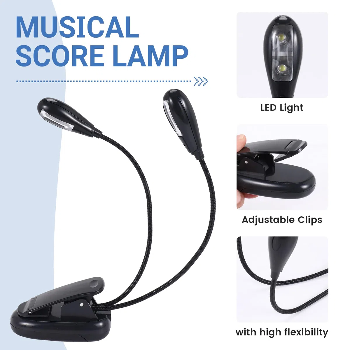 PRATYAHARA 2 PièCes Support de Musique LumièRe Clip sur LED Livre LumièRes Double Bras Lampes de Lecture pour Livres au Lit Clip RéGlable à 360 DegréS