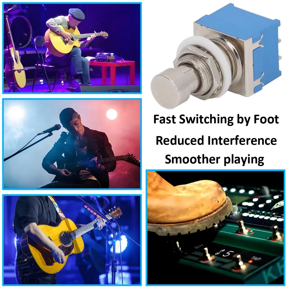 5Pièces 3PDT 9 Broches Interrupteur pour Pédale D'effet Guitare Stomp True Bypass Commutateur au Pied Bouton Poussoir Verrouillage Guitare Effets AC 250V/3A 125V/6A