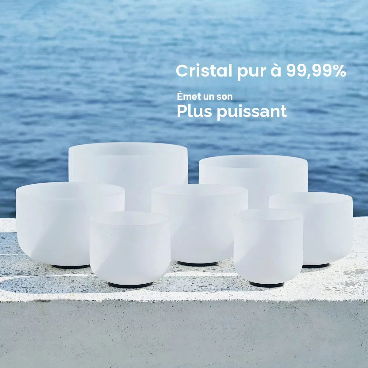 CVNC Lot de 7 bols chantants en cristal de quartz givré avec 2 étuis de transport pour la guérison par le son et la méditation 15 à 30 cm 432 Hz