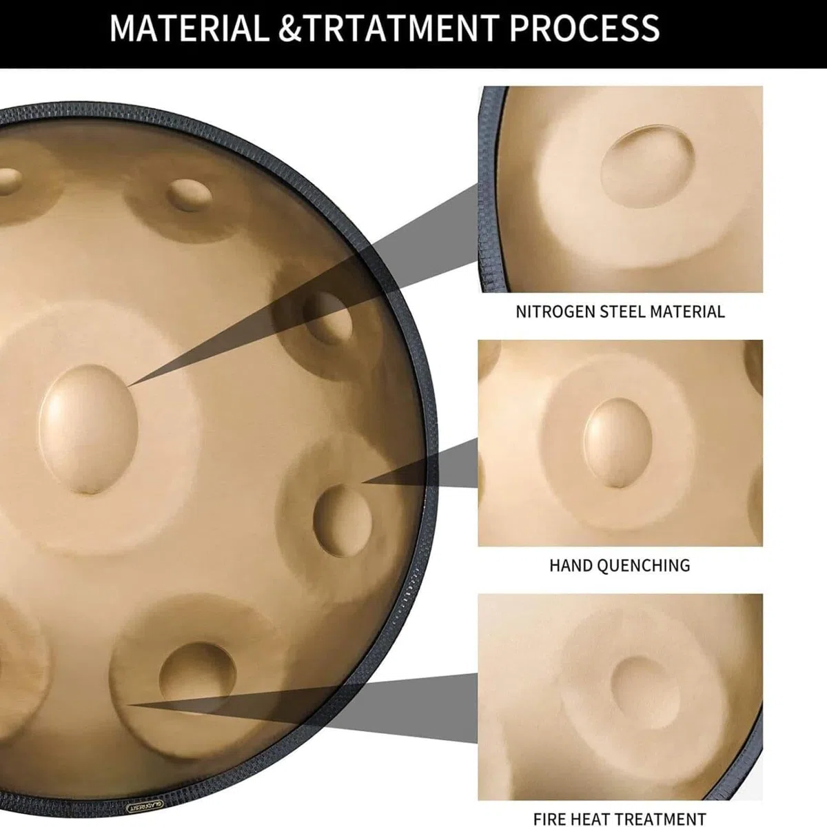 Handpan Drum D Minor 440 Hz 17 notes 22 pouces en acier