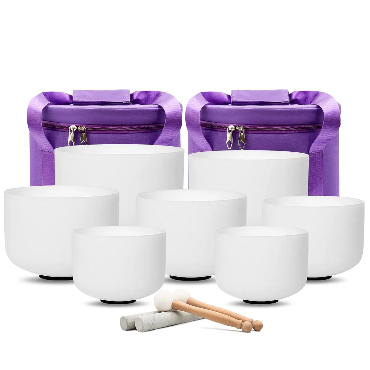 Hye-eun Lot de 7 bols chantants en cristal 432 Hz avec 2 sacs de transport - Pour méditation et thérapie sonore 17,8 à 30,5 cm