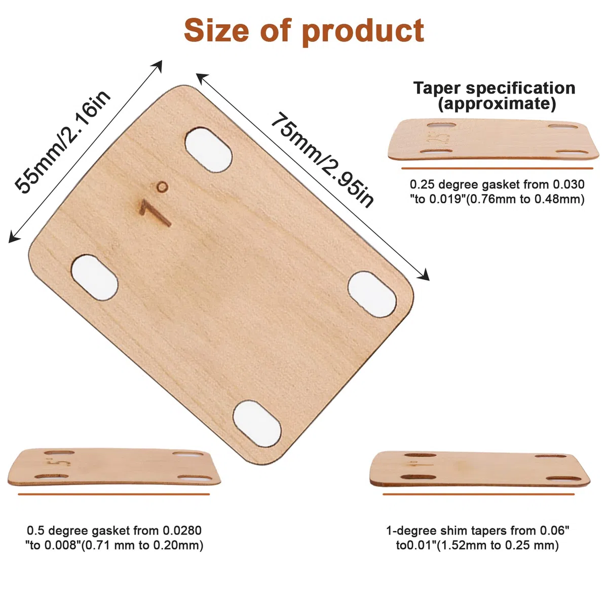 3 Pièces Cales de Manche de Guitare, Bois d'Érable Massif Cales de Manche de Guitare Protection 0,25, 0,5 et 1 Degré Plaque de Manche de Guitare Outil pour Guitare Basse Réparation
