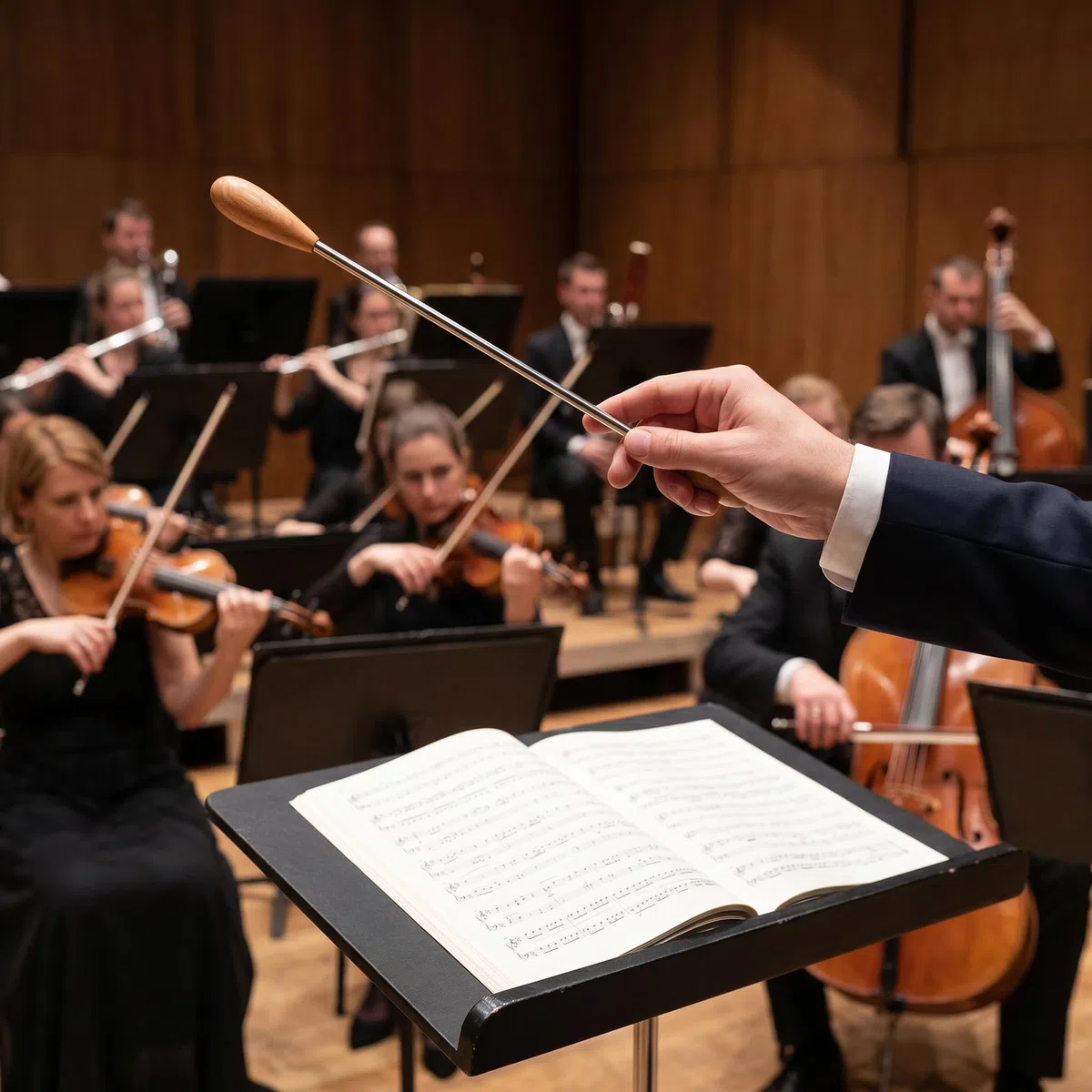 Baton de chef d'orchestre musical, 15" Poignée de poirier la de direction pour le concert symphonique choral