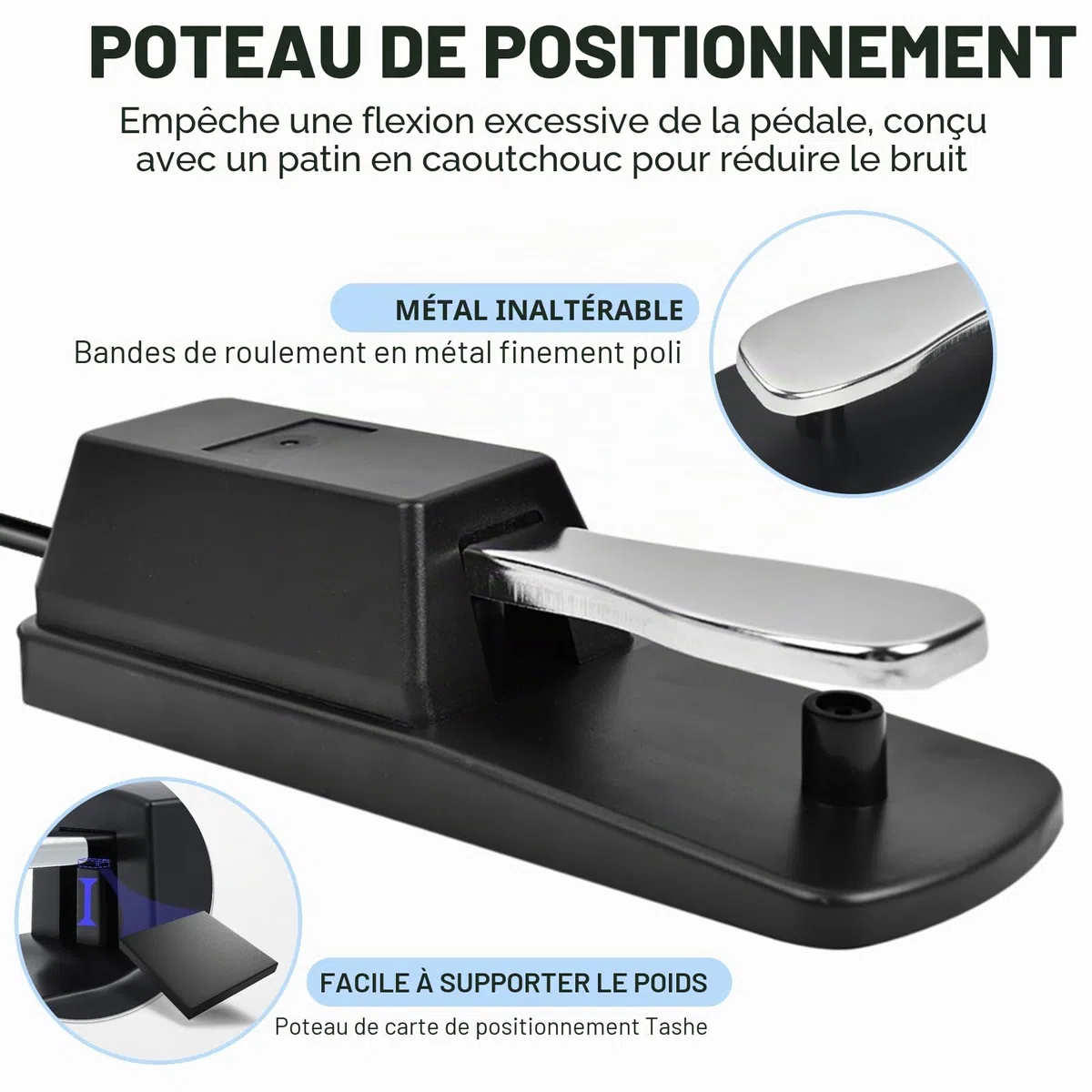 Pédale de Sustain Universelle pour Clavier de Piano, Pédale de Sustain Adaptée pour Synthétiseur de Clavier Midi/Piano Électronique Avec Câble de 1,5 M et Interrupteur de Polarité, Compatible Avec