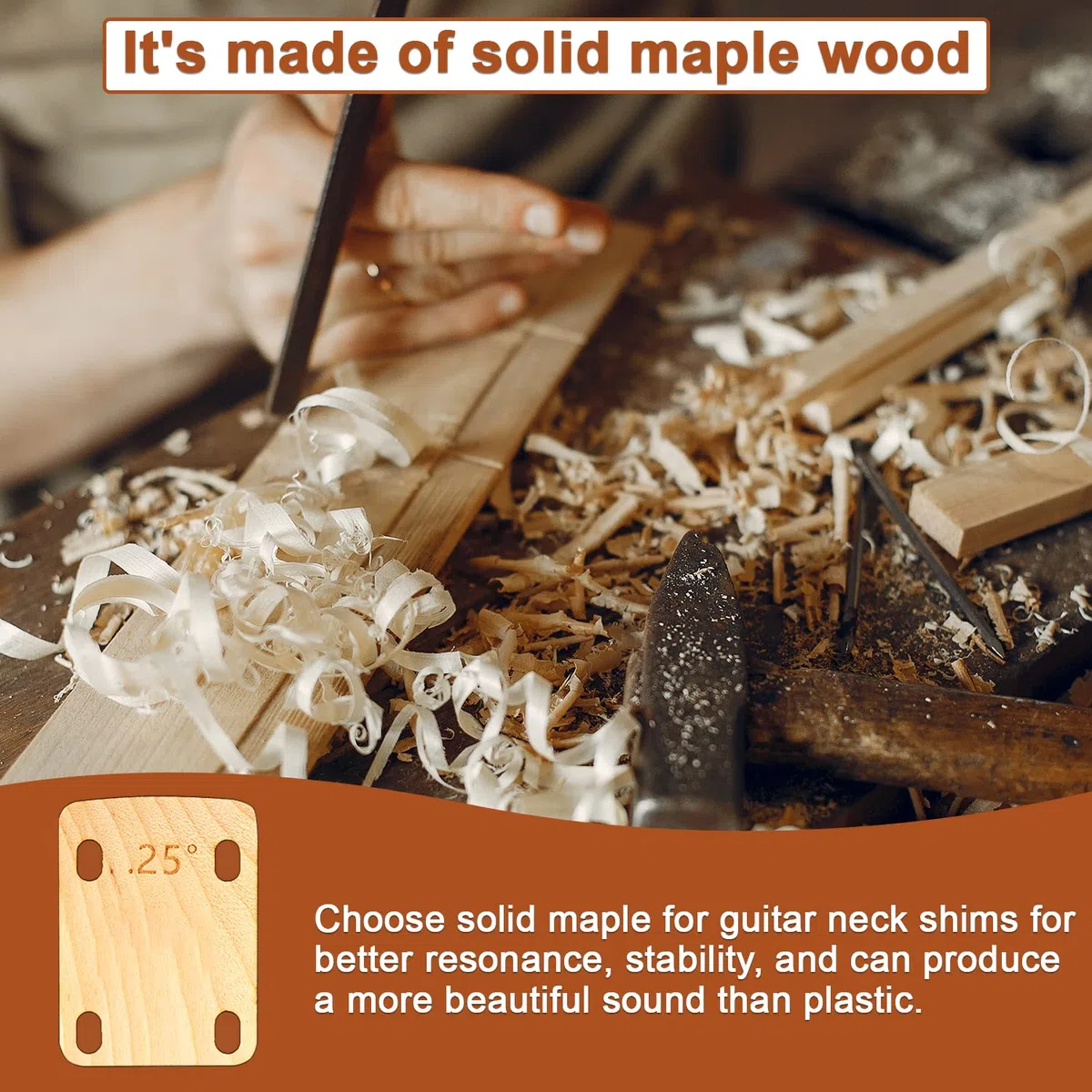 3 Pièces Cales de Manche de Guitare, Bois d'Érable Massif Cales de Manche de Guitare Protection 0,25, 0,5 et 1 Degré Plaque de Manche de Guitare Outil pour Guitare Basse Réparation
