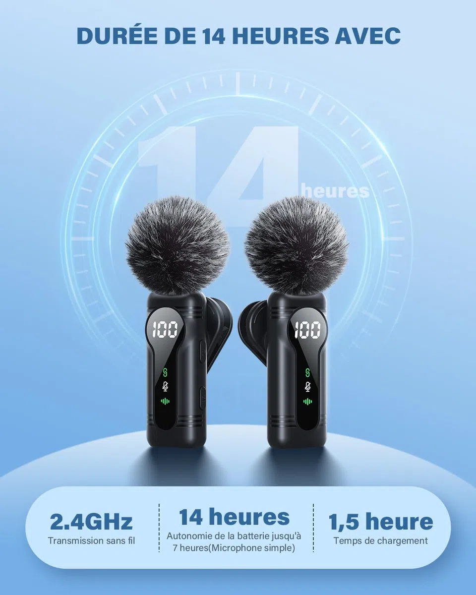 Microphone de Lavalier sans fil - Microphone à pince Plug & Play avec appairage automatique, support magnétique, suppression du bruit, pour iPhone, Android, appareils USB-C, YouTube, podcast et enregi