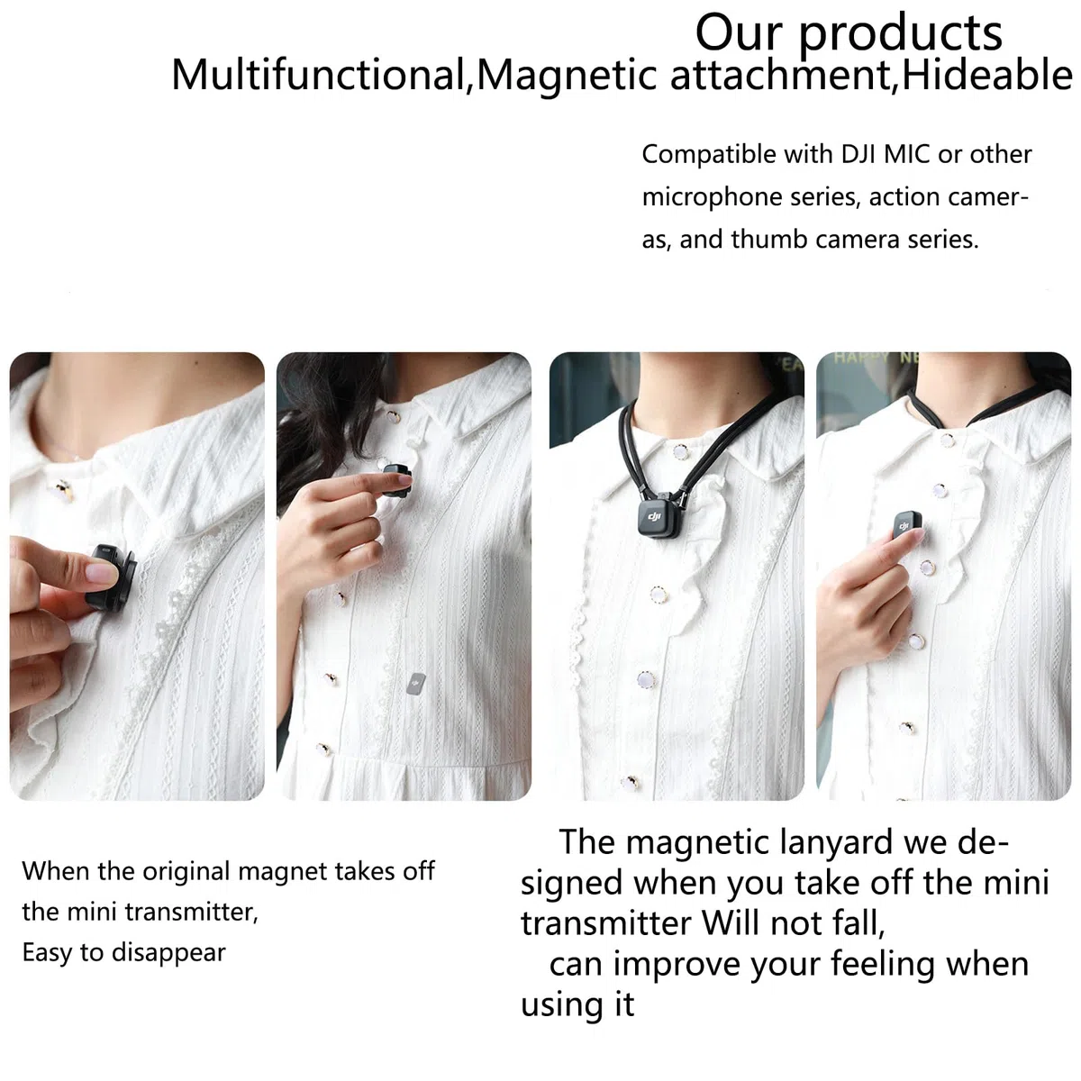 Pour DJI Mic Mini Clip Magnet, accessoires de fixation magnétique Mic 3, cordon magnétique réglable pour le cou, fixation magnétique cachée à ventouse pour vêtements
