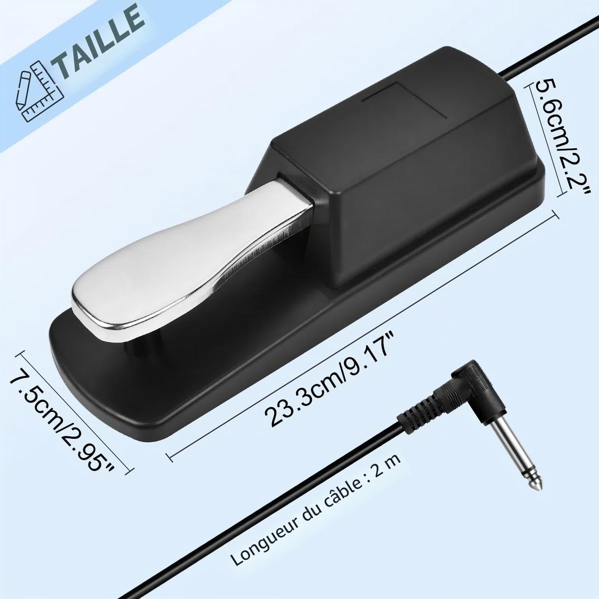 Pédale de Sustain Universelle pour Clavier de Piano, Pédale de Sustain Adaptée pour Synthétiseur de Clavier Midi/Piano Électronique Avec Câble de 1,5 M et Interrupteur de Polarité, Compatible Avec