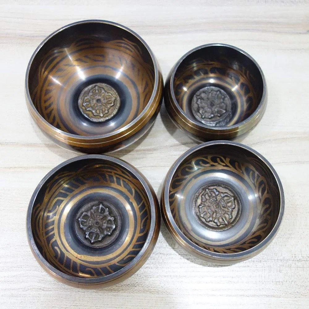 7 Tailles différentes népal Bol Chantant en Laiton Noir rituels sacrés du Dharma Bol tibétain pour Le Yoga de méditation (Size : 95MM)