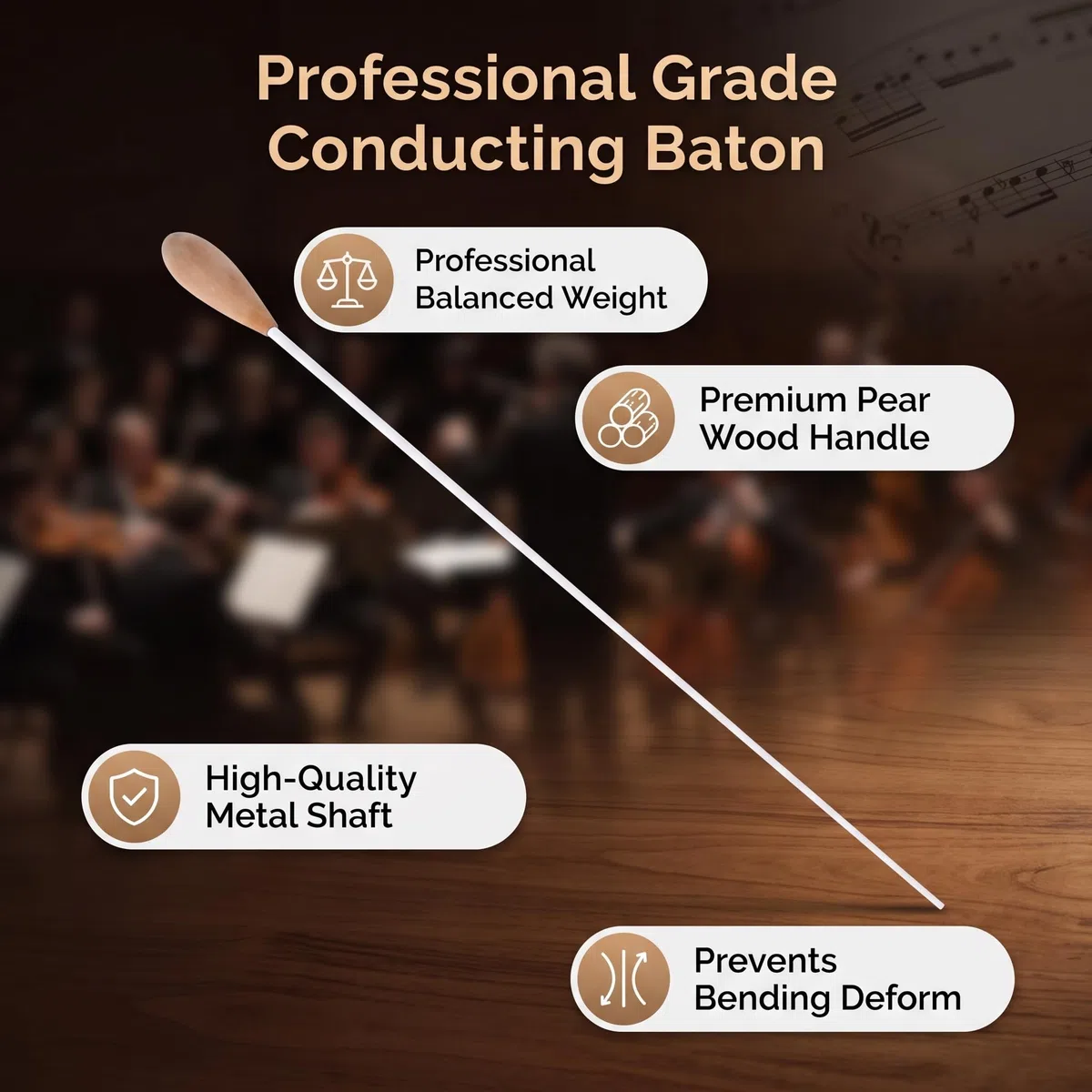 Baton de chef d'orchestre musical, 15" Poignée de poirier la de direction pour le concert symphonique choral