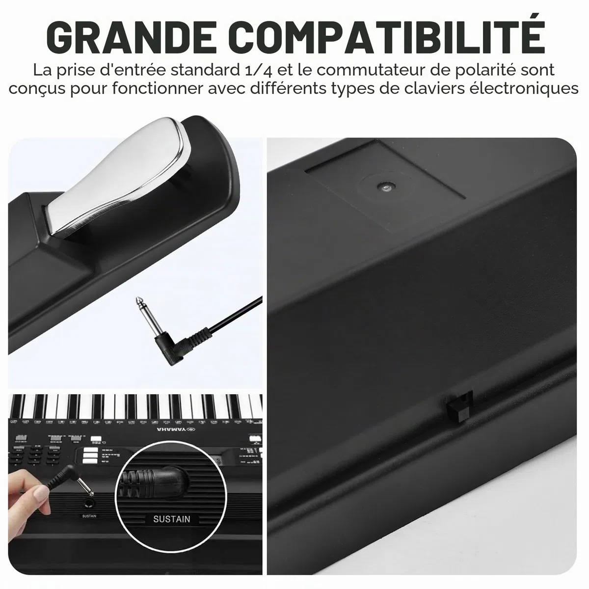 Pédale de Sustain Universelle pour Clavier de Piano, Pédale de Sustain Adaptée pour Synthétiseur de Clavier Midi/Piano Électronique Avec Câble de 1,5 M et Interrupteur de Polarité, Compatible Avec