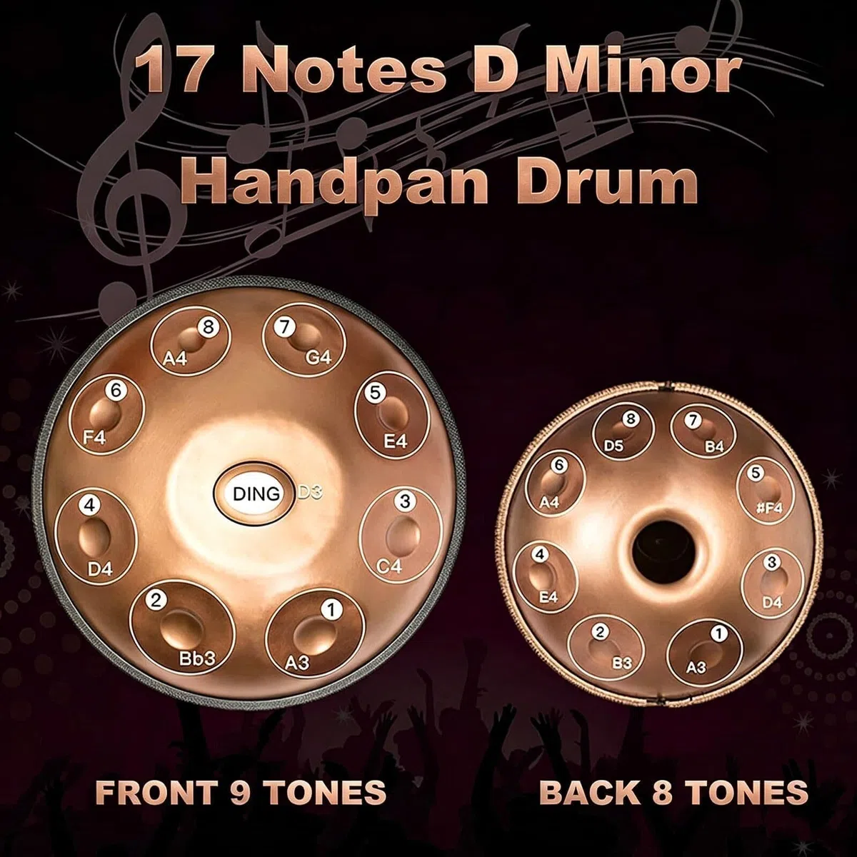 Handpan Drum D Minor 440 Hz 17 notes 22 pouces en acier