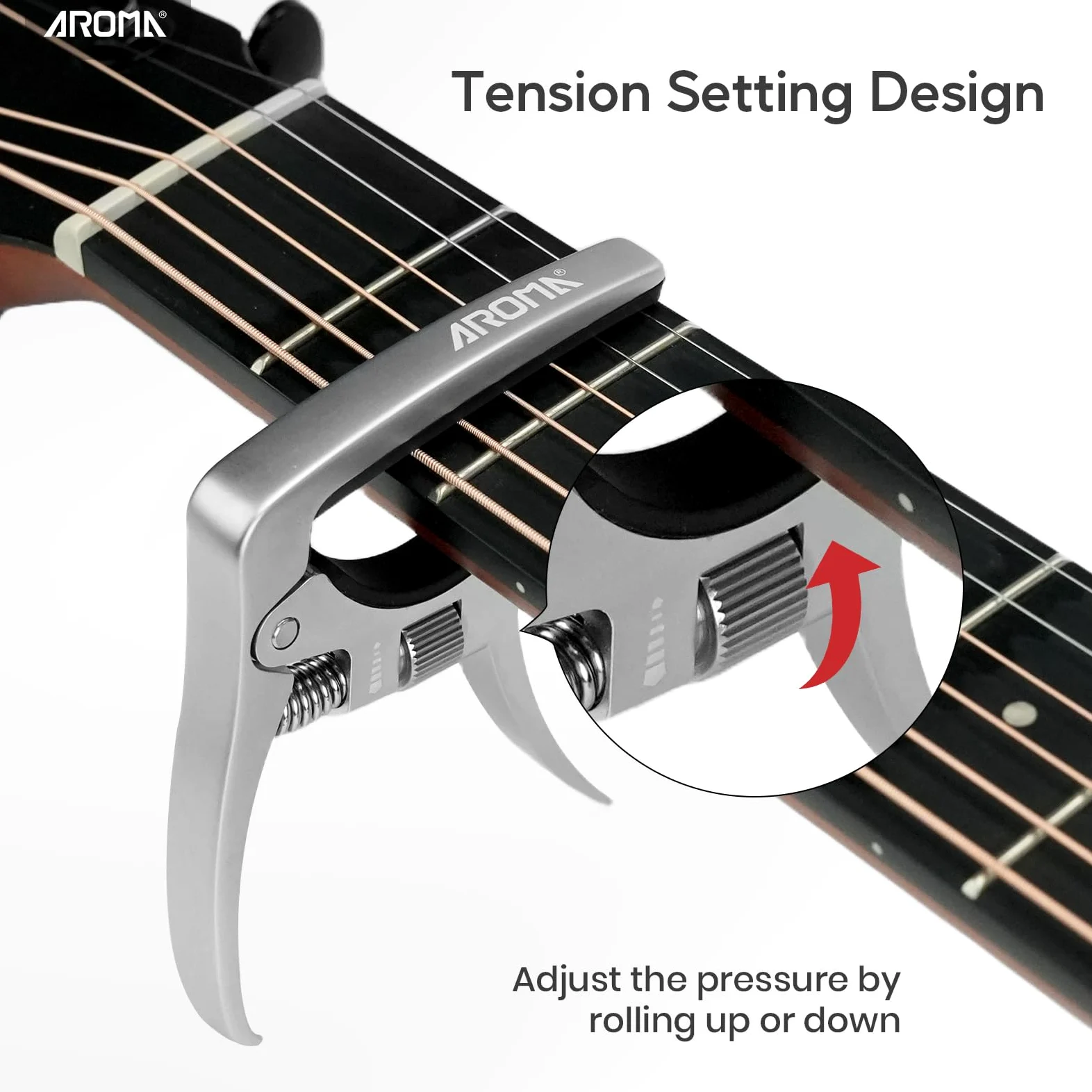 Aroma Capodastre Professionnel de guitare à Tension réglable avec Déclencheur pour Guitares Acoustiques et Électriques 6 Cordes avec Extracteur de Chevilles de Chevalet