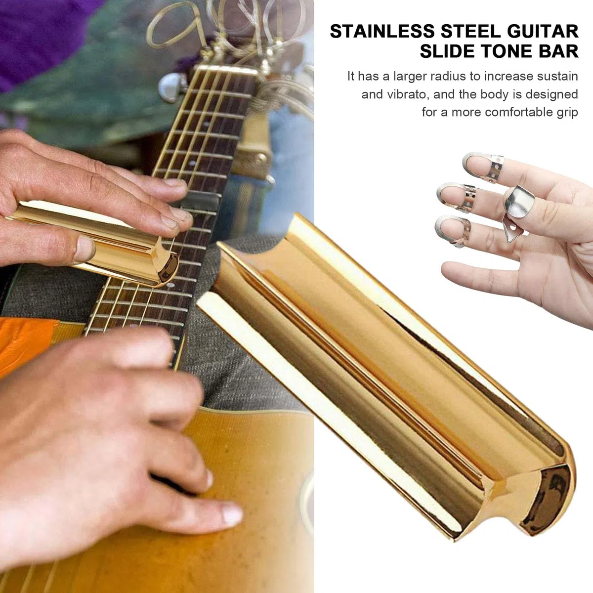 Guitare électrique Lap Steel Guitar SLI| tonalité Solien Acier Inoxydable avec médiator à 4 Doigts pour Guitare Basse,Tone Bar Guitar Slipour Lap Steel Guitar, Hawaiian