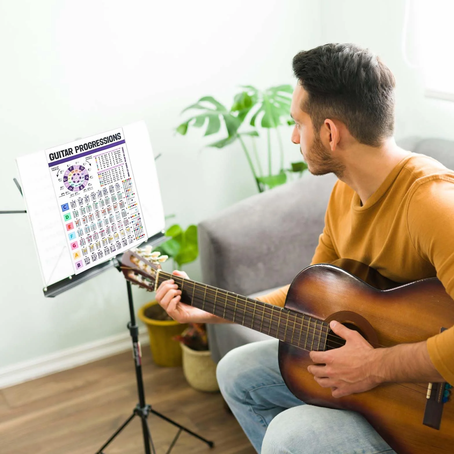 Tableau des Accords de Guitare, Affiche d'Accords de Guitare Plastifiée Affiche du Cercle des Quintes Tableau des Accords de Guitare Guide de Référence pour Guitare et Piano pour Débutants