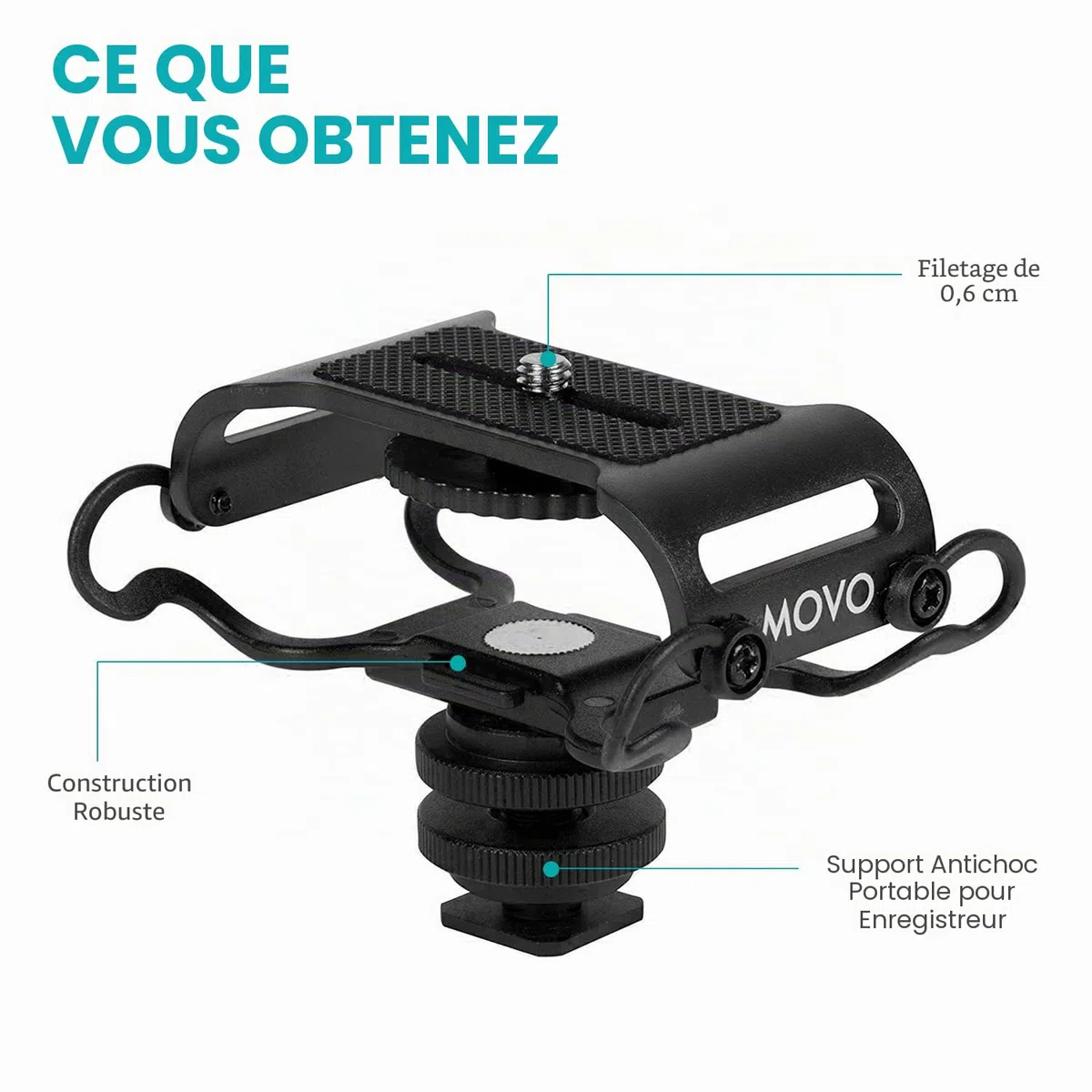 Movo SMM5-B Support antichoc universel pour microphone et enregistreur portable – Compatible avec Zoom H1n, H2n, H4n, H5, H6, Tascam DR-40x, DR-05x, DR-07x et autres avec une vis de montage de 6,35 mm