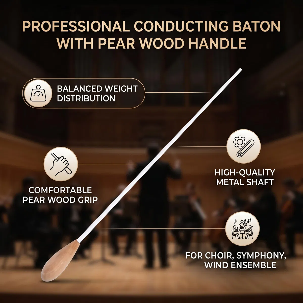 Baton de chef d'orchestre musical, 15" Poignée de poirier la de direction pour le concert symphonique choral