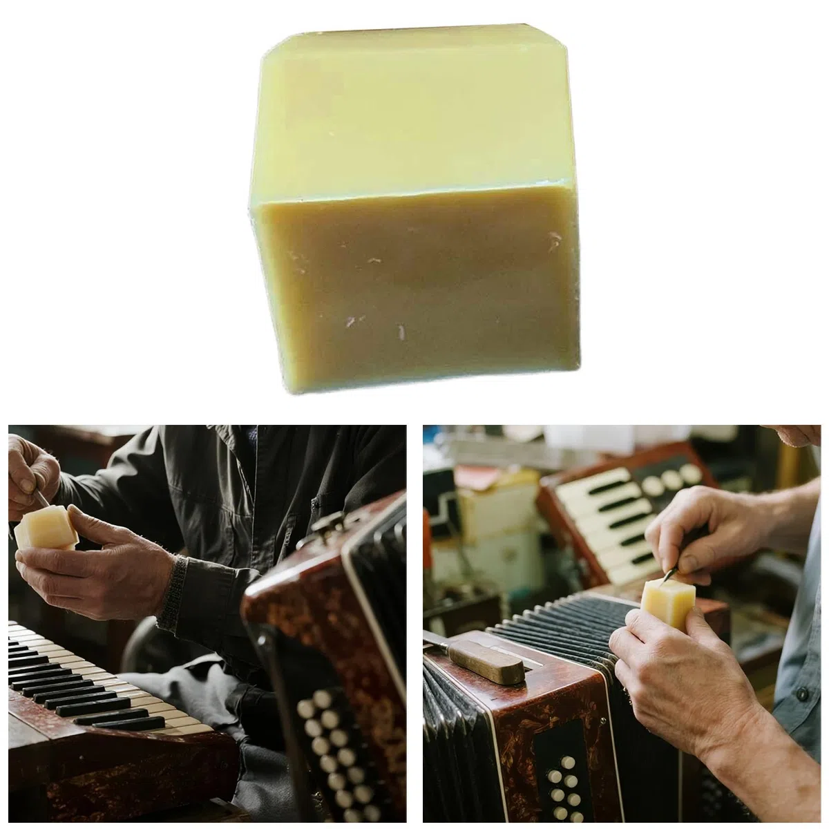 MagiDeal Bloc de cire d'abeille jaune pour accordéon, entretien des instruments de musique, robuste, compact et polyvalent, réparation et maintenance, 1 Pcs