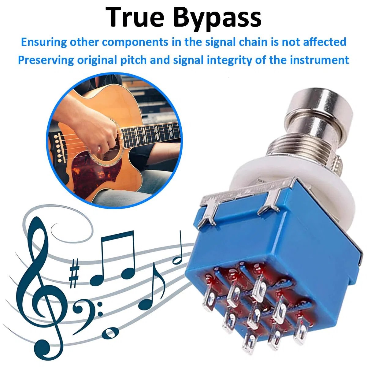 5Pièces 3PDT 9 Broches Interrupteur pour Pédale D'effet Guitare Stomp True Bypass Commutateur au Pied Bouton Poussoir Verrouillage Guitare Effets AC 250V/3A 125V/6A