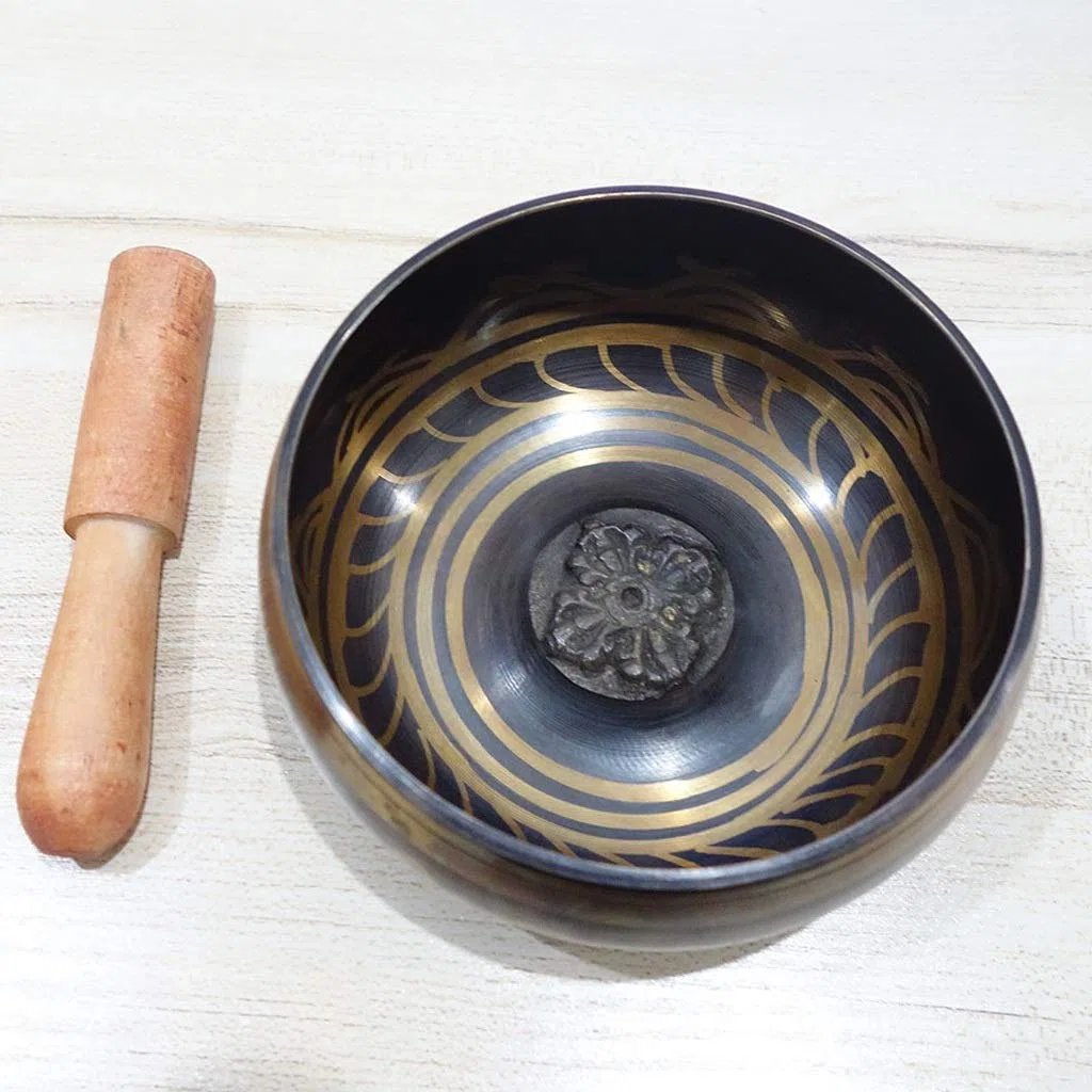 7 Tailles différentes népal Bol Chantant en Laiton Noir rituels sacrés du Dharma Bol tibétain pour Le Yoga de méditation (Size : 95MM)