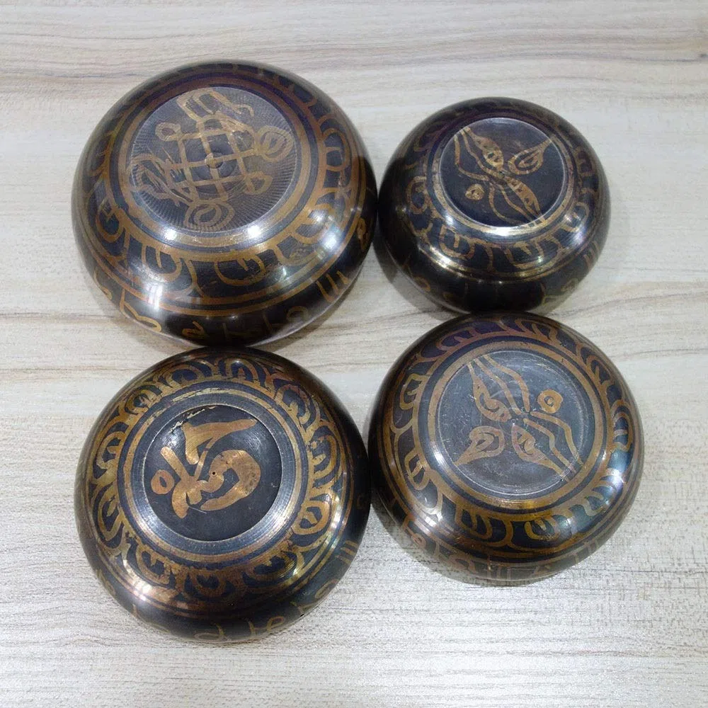 7 Tailles différentes népal Bol Chantant en Laiton Noir rituels sacrés du Dharma Bol tibétain pour Le Yoga de méditation (Size : 95MM)